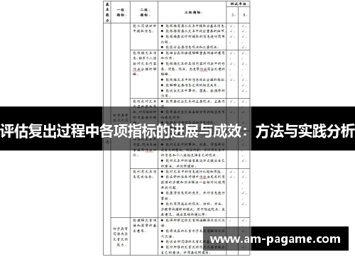 评估复出过程中各项指标的进展与成效:方法与实践分析 评估复出过程中各项指标的进展与成效:方法与实践分析